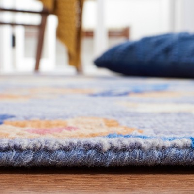 Ivory and Blue Floral Handmade Wool Tufted Rug, 4' x 6'