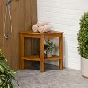 JONATHAN Y Maris 18" Classic Coastal Solid Acacia Wood Indoor/Outdoor Corner Shower Bench with Shelf - 3 of 4