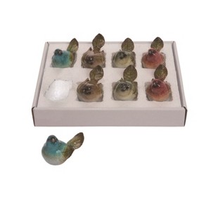 Transpac Resin 3 in. Multicolor Spring Bird with Leaves Set of 8 - 1 of 2