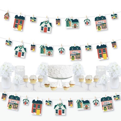 Big Dot of Happiness Christmas Village - Holiday Winter Houses DIY Decorations - Clothespin Garland Banner - 44 Pc