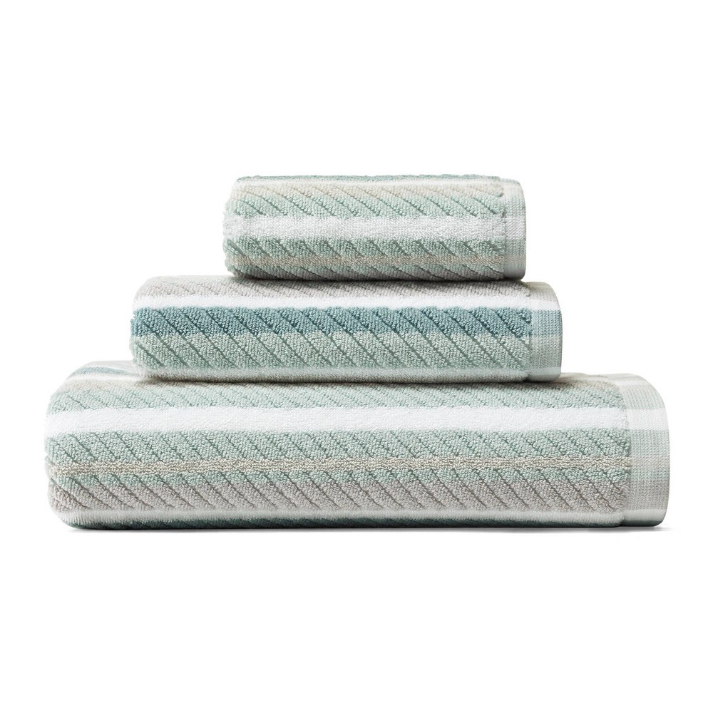 3pc Ocean Bay Striped Bath Towel Set Turquoise - Tommy Bahama: Cotton Terry, Lightweight, Machine Washable