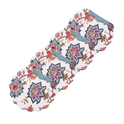 C&F Home Aurora Blue Floral Jacobean Round Quilted Cotton Reversible Machine Washable Placemat Set of 4