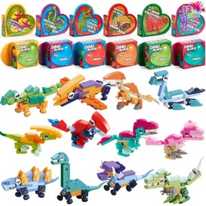 Joyfy 12 Packs Valentine Dinosaur Building Blocks Toys with Heart Boxes ...