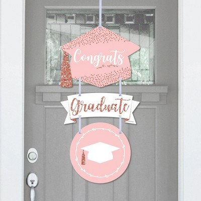 Big Dot of Happiness Rose Gold Grad - Hanging Porch  Graduation Party Outdoor Decorations - Front Door Decor - 3 Piece Sign