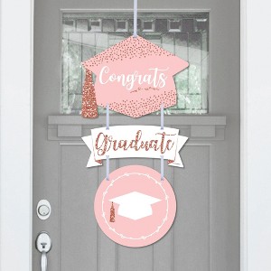 Big Dot of Happiness Rose Gold Grad - Hanging Porch  Graduation Party Outdoor Decorations - Front Door Decor - 3 Piece Sign - 1 of 4
