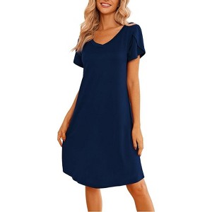 Ekouaer Womens Nightgown Short Sleeves Sleepwear V Neck Nightgowns for Women Petal Sleeves Houses Dress Sleepshirt - 1 of 4