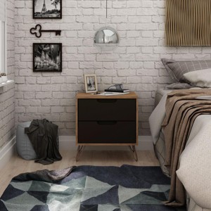 20" Gray Mid-Century Modern 2 Drawer Nightstand with Fluted Front and Metal Legs for Bedroom or Guest Room -3irtyhousy - 1 of 4