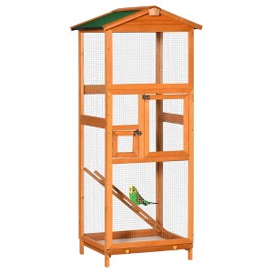 PawHut 65" Wooden Bird Cages Outdoor Finches Aviary Birdcage with Pull Out Tray 2 Doors - 1 of 4