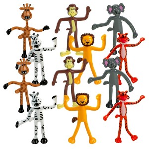 Playbees Bendable Toys - 12 Pack of 4 Inch Zoo Animals Assortment - Stress Reliever, themed Parties, School Prizes, Birthday, Party Favor and Supply - 1 of 4