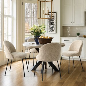 Nano Linen Upholstered Dining Chairs Set of 4,Wider Seat Armless Dining Room Chair with Metal Leg for Kitchen Dining Room Farmhouse-Maison Boucle - 1 of 4