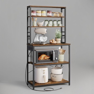 6-Tier Bakers Rack with Power Outlet, 31.5 Inches Coffee Bar for Kitchen Storage, Microwave Stand - Organize in Style