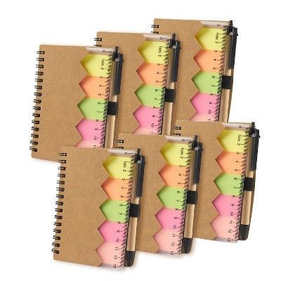 Juvale Spiral Notebook - 6-Pack Lined Notebook with Sticky Notes and Pen, Multi-Functional Memo Book, Brown, 5.5 x 0.5 x 4.25 inches