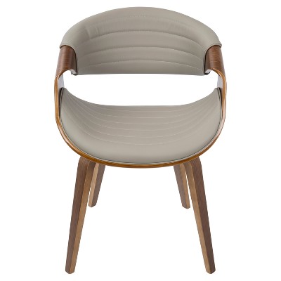 Walnut Wood & Grey Faux Leather Mid-Century Arm Chair