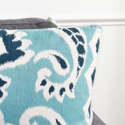 Porch Blue Paisley Cotton Linen 22" Square Throw Pillow Set