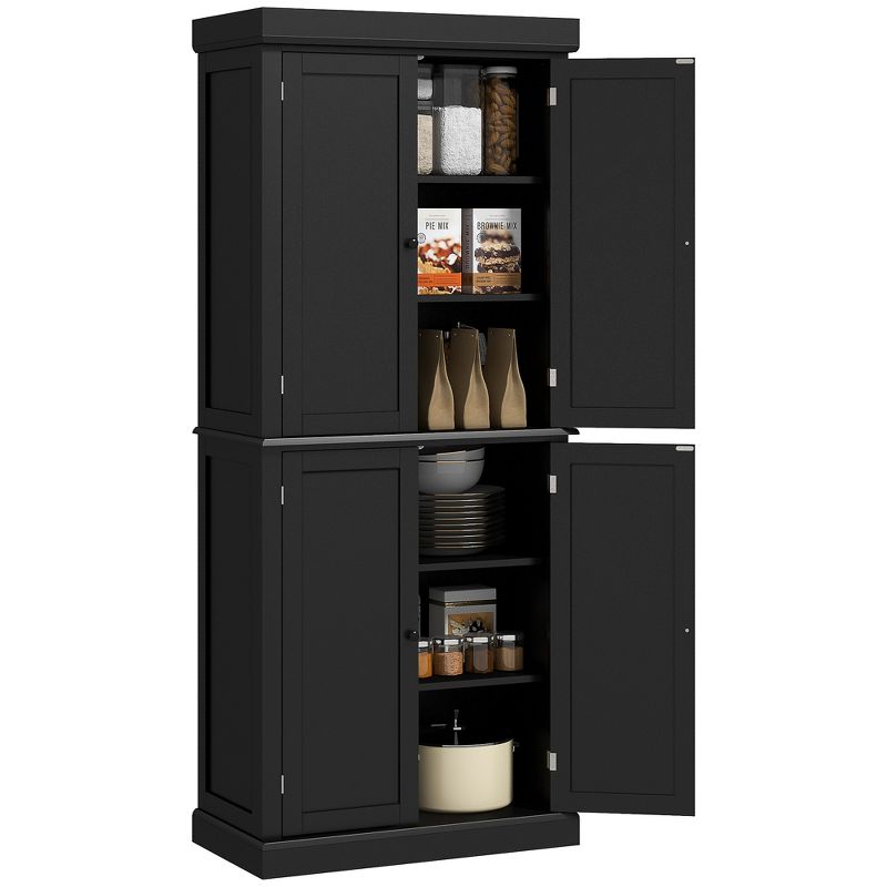 HOMCOM Freestanding Modern 4 Door Kitchen Pantry, Storage Cabinet Organizer with 6-Tier Shelves, and 4 Adjustable Shelves, 1 of 7