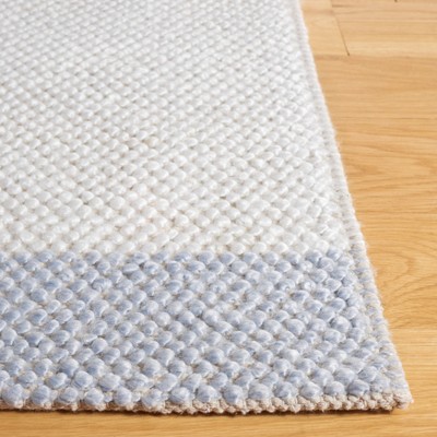 Ivory and Light Blue Handmade Wool Flat Woven Area Rug