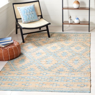 Handmade Blue and Natural Wool Flat Woven Area Rug, 3' x 5'