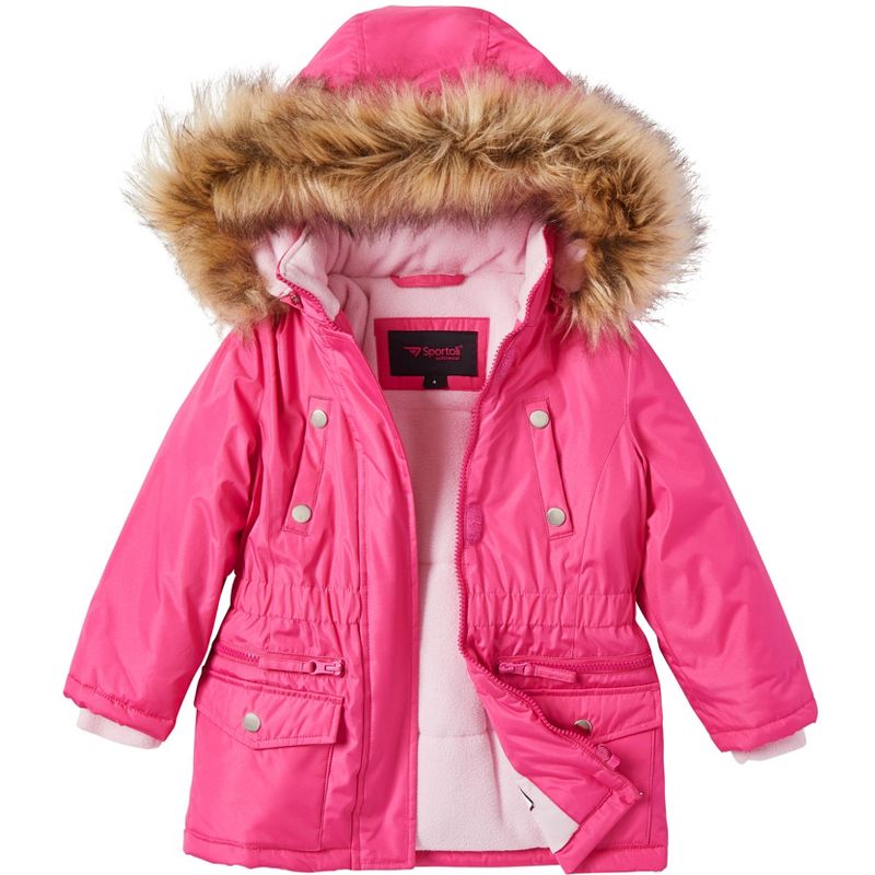 Sportoli Girls Fleece Lined Heavy Winter Anorak Jacket Coat Faux Fur Trim Zip-Off Hood, 1 of 7