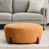 Gulches Pumpkin Orange Modish Round Ottoman - Boucle Top, Splayed Rubber Wood Legs, for Footrest/Extra Seating/Living Room - 4 of 4