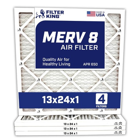 Filter King 13x24x1 Air Filter | 4-PACK | MERV 8 HVAC Pleated A/C Furnace Filters | MADE IN USA | Actual Size: 13 x 24 x .75" - image 1 of 4