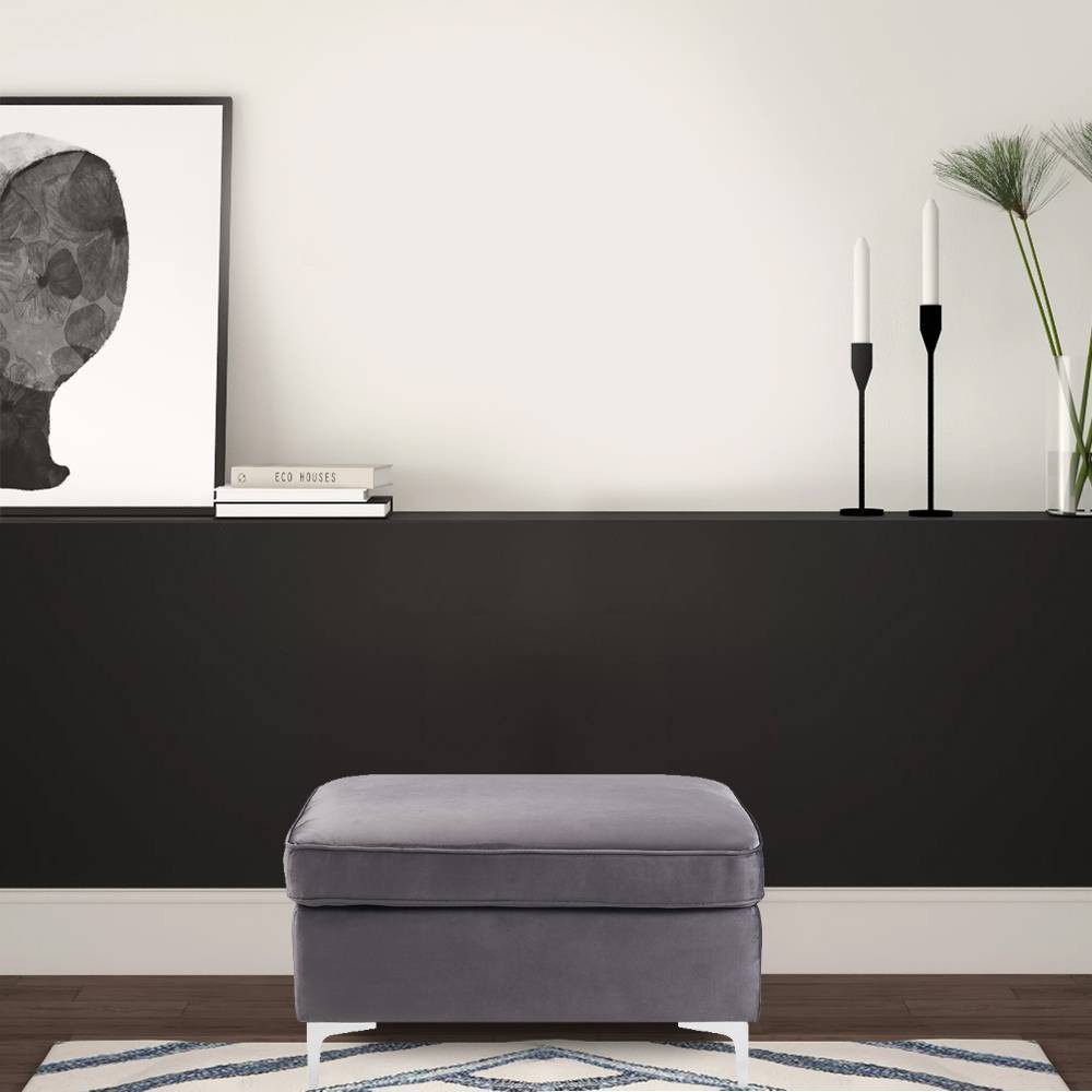 Photos - Pouffe / Bench 36" Jaszira Ottoman Gray Velvet - Acme Furniture: Luxurious, No Assembly, Wood Frame