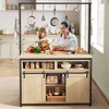 Kitchen Island with Power Outlet - 42" Rustic Wood Mobile Coffee Bar Station with Sliding Barn Doors (Natural Wood) - 4 of 4