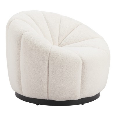 HomeRoots 36" Cream And Black Faux Shearling And Upholstered Barrel Chair