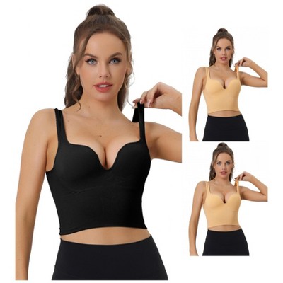 INSPIRE CHIC Women's Wireless Medium Support Push-Up Fixed Strap Workout Yoga Sleep Sports Bra 3 Packs