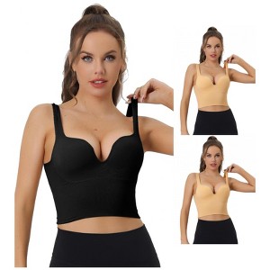 INSPIRE CHIC Women's Wireless Medium Support Push-Up Fixed Strap Workout Yoga Sleep Sports Bra 3 Packs - 1 of 4