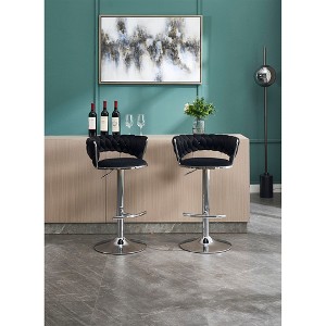 Velvet Bar Stools Set of 2 with Adjustable Height, 360¡ã Swivel, Chrome Footrest and Legs for Kitchen, Dining, or Bar - 1 of 4