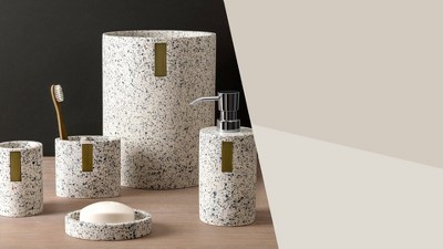 Lerrazzo Gray and Natural Resin Cylindrical Wastebasket