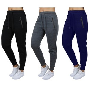Galaxy By Harvic Pro Star Women's Loose Fit Fleece Lined Joggers-3 Pack - 1 of 4
