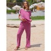 EXLURA Womens Summer 2 Piece Outfits Color Block Short Sleeve Tops Tracksuit Wide Leg Pants Matching Set Lounge Sets 2025 - 4 of 4