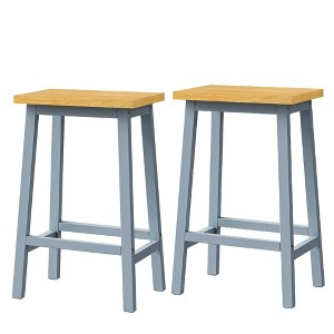 CAVINAS Set of 2 Solid Wood Bar Stools, 25.6'' Farmhouse Counter Stools with Footrest & 220LB Capacity for Kitchen Island & Dining - 1 of 4