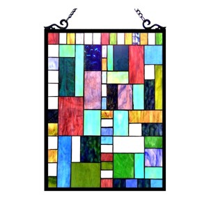 Chloe Lighting Picasso Tiffany-Glass Rectangle Window Panel 18x24 - 1 of 3