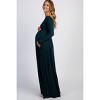 PinkBlush Forest Green Solid Off Shoulder Maternity Maxi Dress - 2 of 4