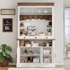 Coffee Bar Cabinet with LED Light, 72" Tall Coffee Bar Hutch with Storage, Sideboard Buffet Cabinet with Microwave Stand/Glass Shelf/6 Hooks/3 Drawers - 2 of 4