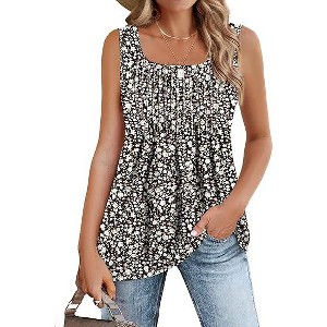 Zeagoo Women's Summer Tank Tops Pleated Square Neck Loose Fit Casual Flowy Tunic Sleeveless Shirts - 1 of 4