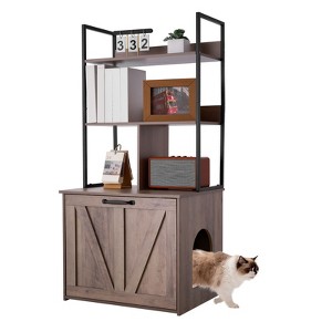 VEVOR Cat Litter Box Enclosure Furniture,23.6 in Hidden Litter Box Cabinet with Storage Shelves,Modern Style,Waterproof Cat Washroom Side Table,Brown - 1 of 4