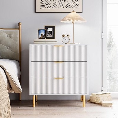 Modern 3 Drawer Dresser for Bedroom with Gold Handle and Large Drawer, Wood Double Chest of Drawers and Storage Organizer