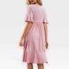 Womens Dress Ruffled Sleeve High Waist A Line Dress Round Neck Fit and Flare Dress Flowy Dress with Flounce Hem,Pink - 2XL - 2 of 4