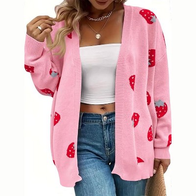 Women's Plus Size Cardigan Soft Print Long Sleeve Open Front Knit Sweaters