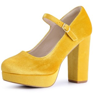 BLISSFUL STEP Women's Ankle Strap Faux Velvet Round Toe Pumps - 1 of 3