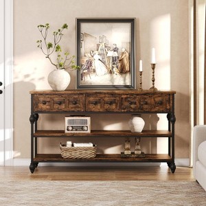 GOCAPTAIN 52" Industrial Console Table with 3 Storage Drawers – 3-Tier Metal Sofa and Entryway Table for Living Room, Hallway and Behind Couch - 1 of 4