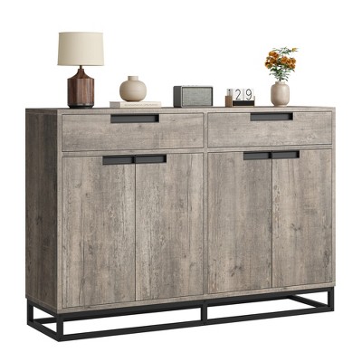 55" Sideboard Buffet Cabinet with Storage, Farmhouse Coffee Bar Cabinet with 4 Doors & 2 Drawers for Living Room, Kitchen, Hallway, Gray