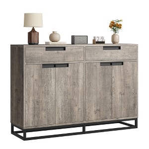 55" Sideboard Buffet Cabinet with Storage, Farmhouse Coffee Bar Cabinet with 4 Doors & 2 Drawers for Living Room, Kitchen, Hallway, Gray - 1 of 4