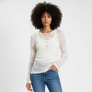 Cherie Code Women’s Mesh Pullover Top – Geometric Pattern, Long Sleeve, Sheer Knit - 1 of 1