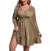 ZEAGOO Plus Size Womens Glitter Dress V Neck Long Sleeve Ruffle Hem Swing Club Cocktail Party Dresses - 2 of 4