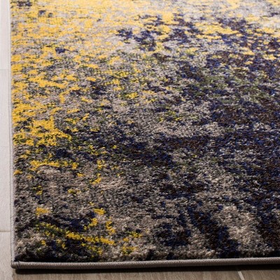 Square Gray and Yellow Abstract Synthetic Area Rug