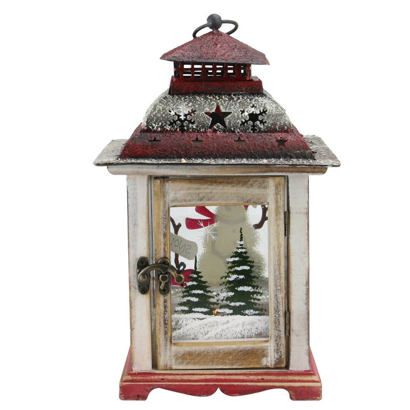 Northlight 11.75" Rustic Red and White Snowman Christmas Scene Candle Lantern, 2 of 6